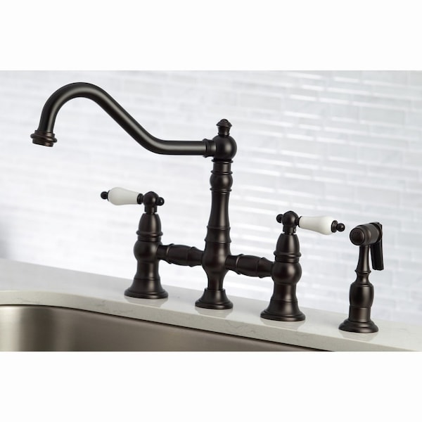 KS3275PLBS Restoration 8 Bridge Kitchen Faucet W/ Sprayer, Bronze